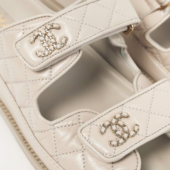 Chanel Light-Grey Lambskin Quilted CC Chain Velcro Dad Sandals - Picture 8 of 13
